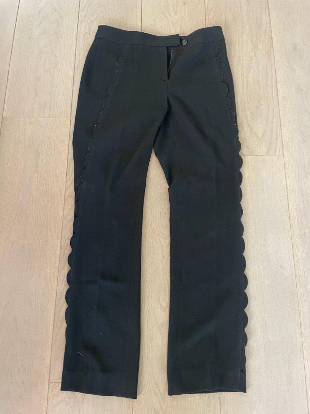Moschino Black Ankle Pants Scalloped Side Trim Trousers Size 6